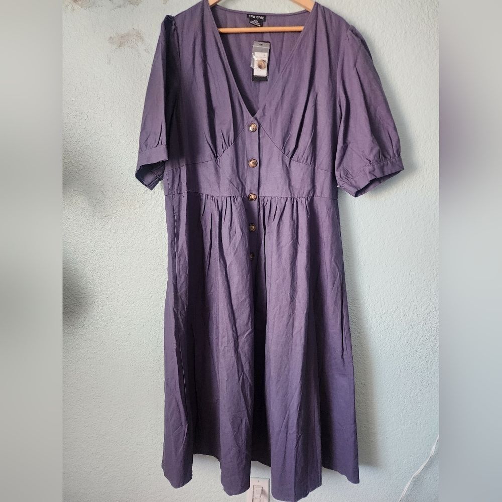 City Chic Sunset Stroll Dusty Lilac Midi Dress with Button Detail - Picture 5 of 16